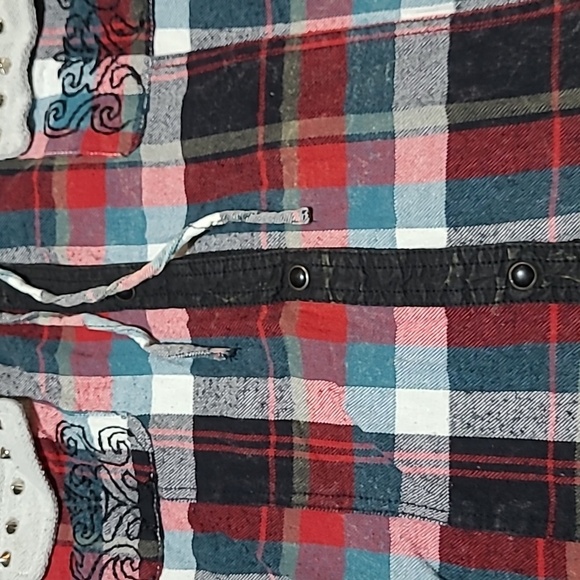 BKE PLAID FLANNEL SNAP-BUTTON EMBROIDERED STUDDED ACCENTS HOODIE SHIRT J… - Picture 7 of 16